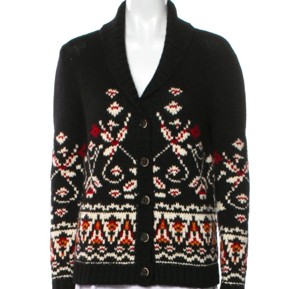 ULLA JOHNSON Fair Isle Alpaca V-neck Cardigan Sweater